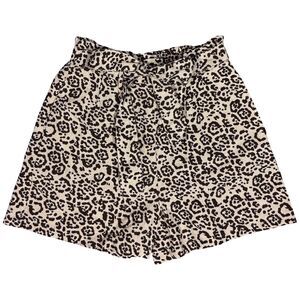 Saks Fifth Avenue Shorts Womens Paperbag Linen Mob Wife Leopard Pockets Sz M NWT